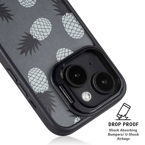 Black and White Pineapples iPhone 15 Kickstand Case